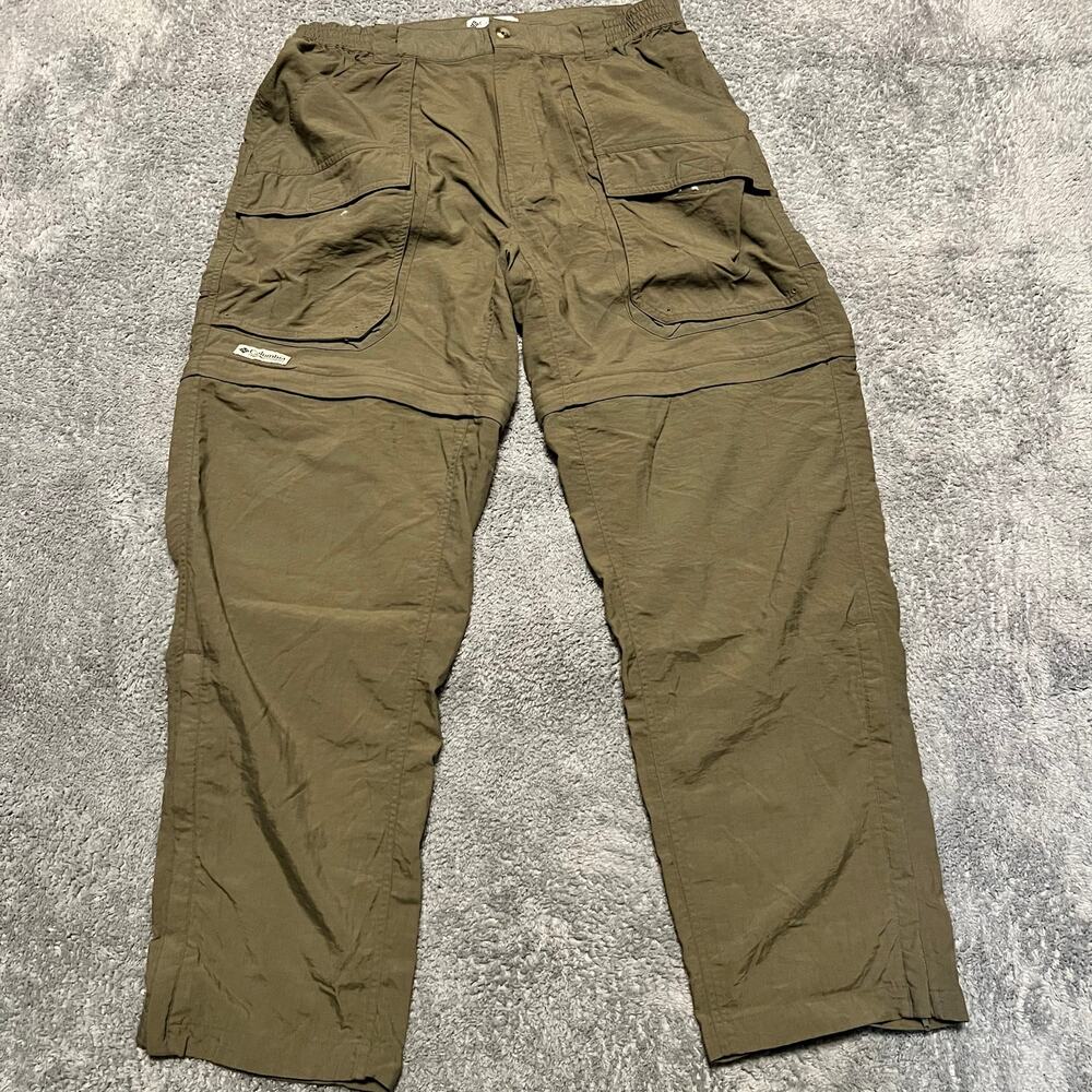 Columbia Pants Mens Large Convertible Zip Off Shorts Green Brown Nylon Hiking